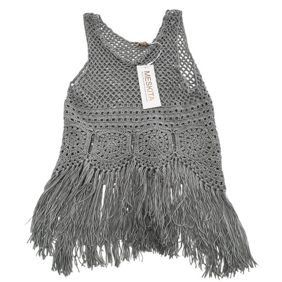 Meskita Tank Top Womens Small Crochet Fringe Boho Knit Festival Layered Beach - Picture 1 of 10